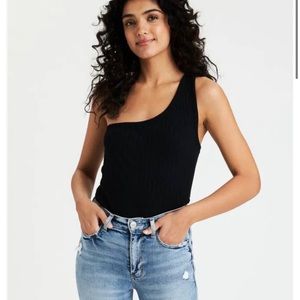 AE Ribbed One shoulder Tank- Black, Size Small